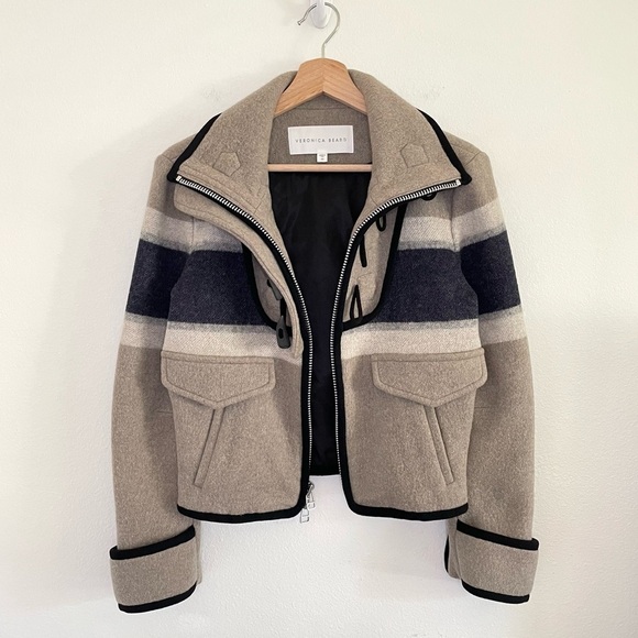 Veronica Beard Ella Blanket Jacket Striped Wool Blend Zip Toggle Closure XS - Picture 7 of 16